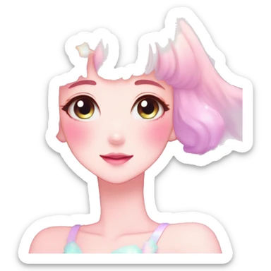 Gorgeous pastel anime style lady blushing nebula-gradient-sparkle face dreamy idol model colorful shiny stars galaxy kawaii cottagecore pearly petite simplistic aesthetic trending style sticker
