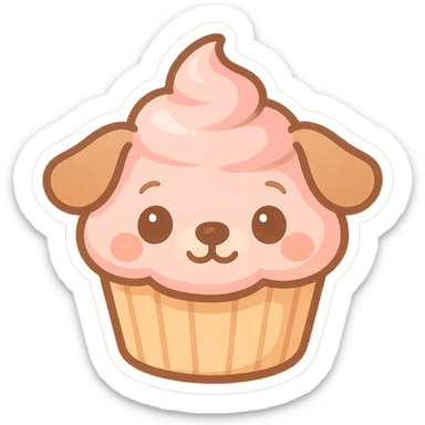 cupcake with pink icing, dog ears and nose, charming and sweet style sticker