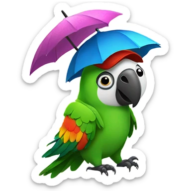Talking parrot with panda wearing hats and umbrellas  sticker