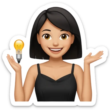 black short shoulder length hair tanned woman, black dress doing girly things sticker