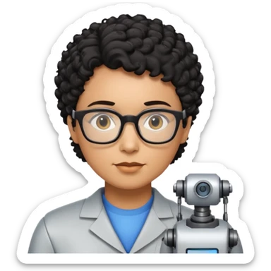 a robotics teacher, with black curly short hair sticker