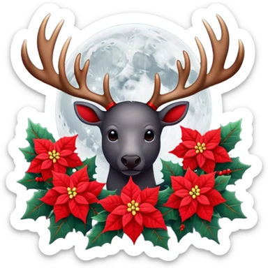 Dark moon with antlers and pointsettias  sticker