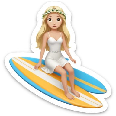 Bride holding her phone and long sholve. Under her feet, there is a surfing board. sticker