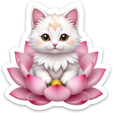 Kitten sitting on lotus flower sticker