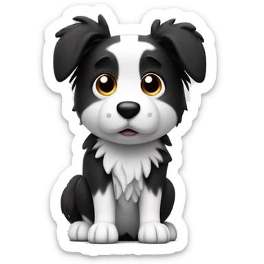 a sad 3D tiny little cute boarder collie with only black and white sticker