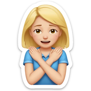 arms crossed holding neck crying laughing girl sticker