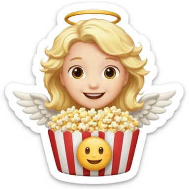 popcorn , with smily face angel sticker