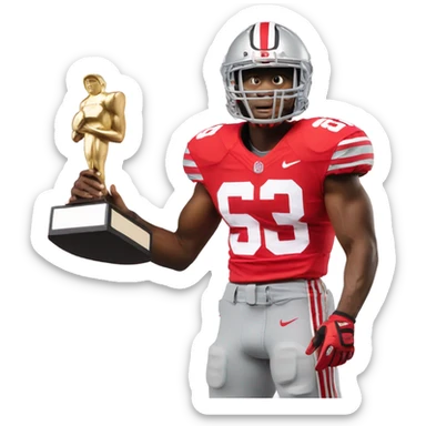 Ohio state football player holding a trophy sticker
