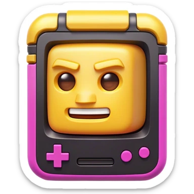 Clash of Clans aesthetic: Cinematic Playful Game Boy Portrait Emoji, rendered in a 3D vector-style similar to standard emojis with minimal shading and bold, simplified shapes. A compact, distinct form with signature details, softly glowing with a nostalgic gaming charm. Simplified yet unmistakably iconic, highly detailed and consistent, glowing with a soft radiance and high shine. Stylized with a touch of retro gaming magic and a soft glowing outline, capturing the essence of a beloved gaming relic with a friendly, playful manner! sticker