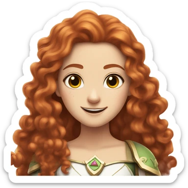 a white girl with long red curly hair and freckles, cosplaying Princess Zelda posing and smiling sticker