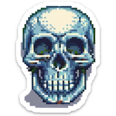 skeleton head, pixel art style sticker