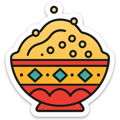 Moroccan curvy couscous, round grains, North African bowl, stylized sticker