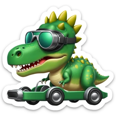 Dinosaurio subido en un carro tecnológico con lentes de realidad virtual sticker