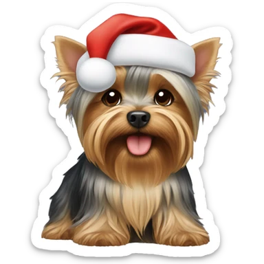 Yorkshire terrier with Santa hat sticker
