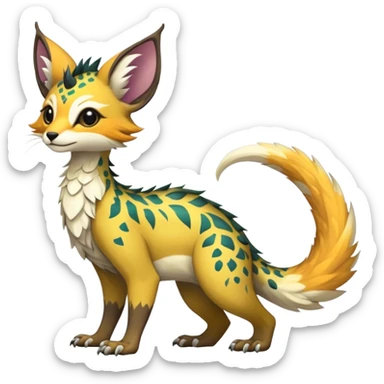 Feral Rare Fantasy vibrant tropical Vernid-Trico-species by LiLaiRa, random markings, tufted tail, tufted ears, full body sticker