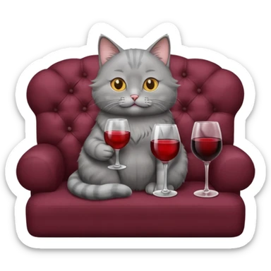 gray Cat sitting On A Couch With Wine sticker