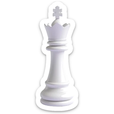 3D emoji style king chess piece, classic white, glossy finish, simple and elegant, no text sticker