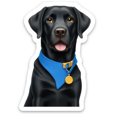 2 year old black Labrador with blue collar sticker