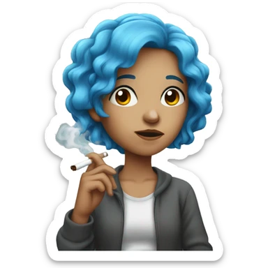 blue haired girl smoking sticker