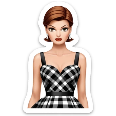 Linda Evangelista in black and white tartan evening dress sticker