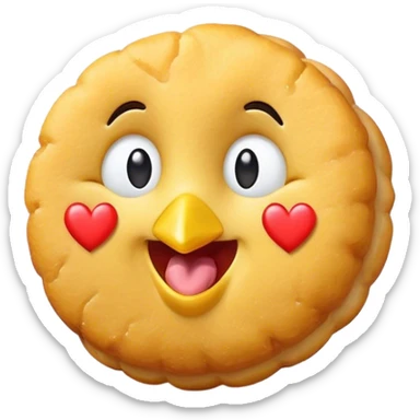 Classic yellow smiley face emoji with heart shaped chicken nuggets for eyes  sticker