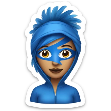 woman with bluesheet mask on face and wearing blue feather jacket sticker