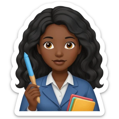 Black women teacher with black long  wavy hair chalkboard background sticker