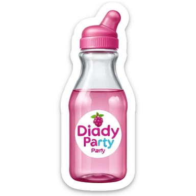 realistic baby oil style bottle pink cap pink logo clear bottle with berry logo with diddy party written and a berry on top bottle sticker