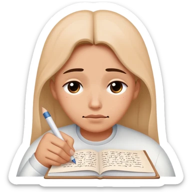 Person writing "Dear God" on paper with hopeful tearful expression sticker