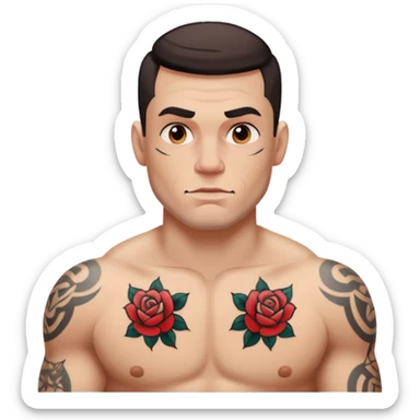 tattoo man, white skintone,tattoos on face, more visible, bulky man with tattos on his chest. sticker