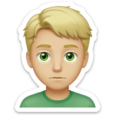 boy with greasy blonde hair and greene eyes and a yellow shirt sticker
