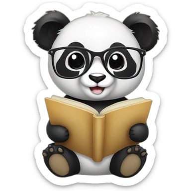 cute panda with glasses reading a book and eating bamboo sticker