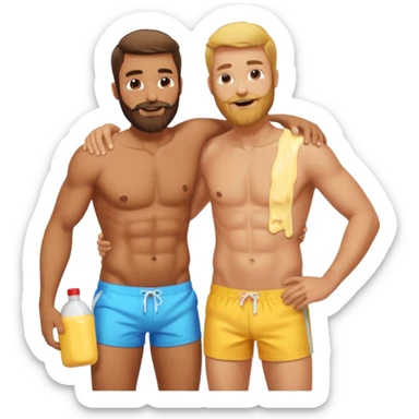 I man with beard puts butter on another man‘S back sticker