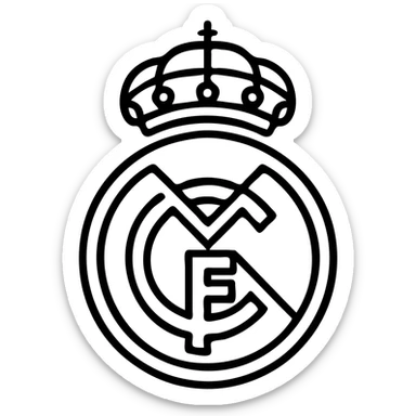 Real Madrid crest simplified as a minimal outline, white and gold, no text, icon style sticker