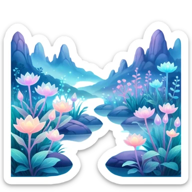 Ethereal dreamscape with pastel colors, bioluminescent nature, misty lighting, soft bokeh — whimsical and magical. sticker