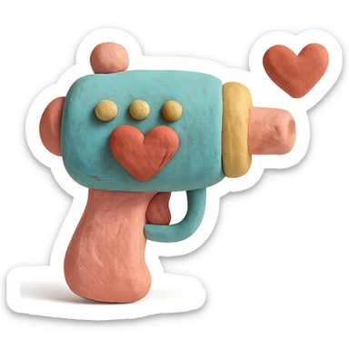 claymation style love gun with pastel colors and heart details sticker
