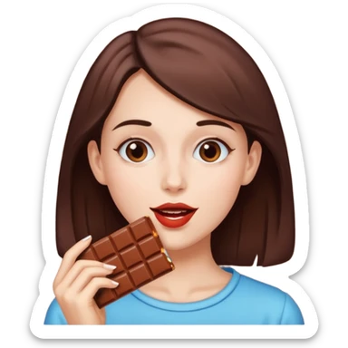 Woman eating a chocolate candy bar  sticker