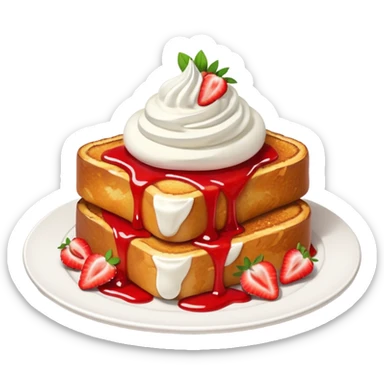 French toast with strawberry on top and whipped cream sticker