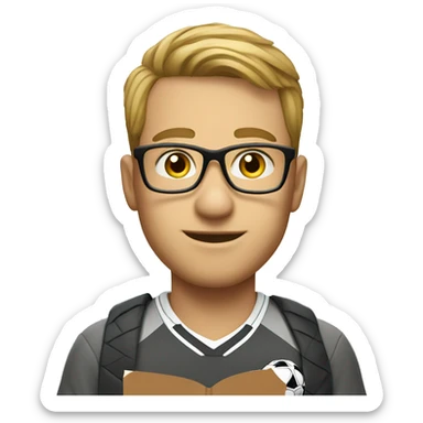 white young soccer coach with eyeglasses holding a notebook sticker