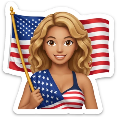 Beyonce with holding  american flag sticker