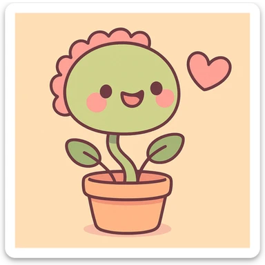 kawaii venus flytrap with a heart, round face, happy expression, soft colors sticker