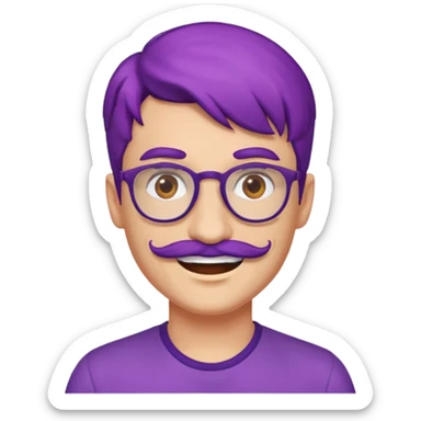 mustached purple haired spectacled happy sticker