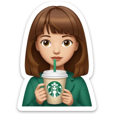Brown with bangs hair girl with starbucks sticker