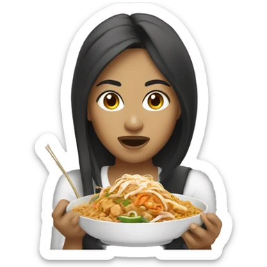 A female indonesian female eating pad thai sticker