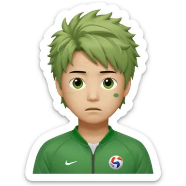 Draw Seong Gi-hun (Player 456) with messy hair, green tracksuit & tired but hopeful expression. sticker