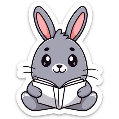 gray bunny writing in notebook with spark of light sticker