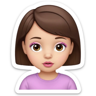 emoji de bebé de un año con pelo corto marrón, ojos marrones grandes con pestañas, cejas marrones y labios rosas sticker
