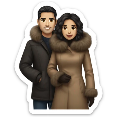 Dark haired couple in long fur coats sticker
