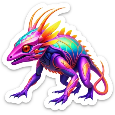 Tropical futuristic lush warm-colored neon Fionbri-Vernid-creature sticker