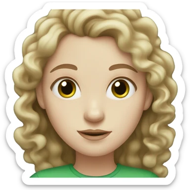 Woman with pale skin and long curly brown hair and green eyes sticker